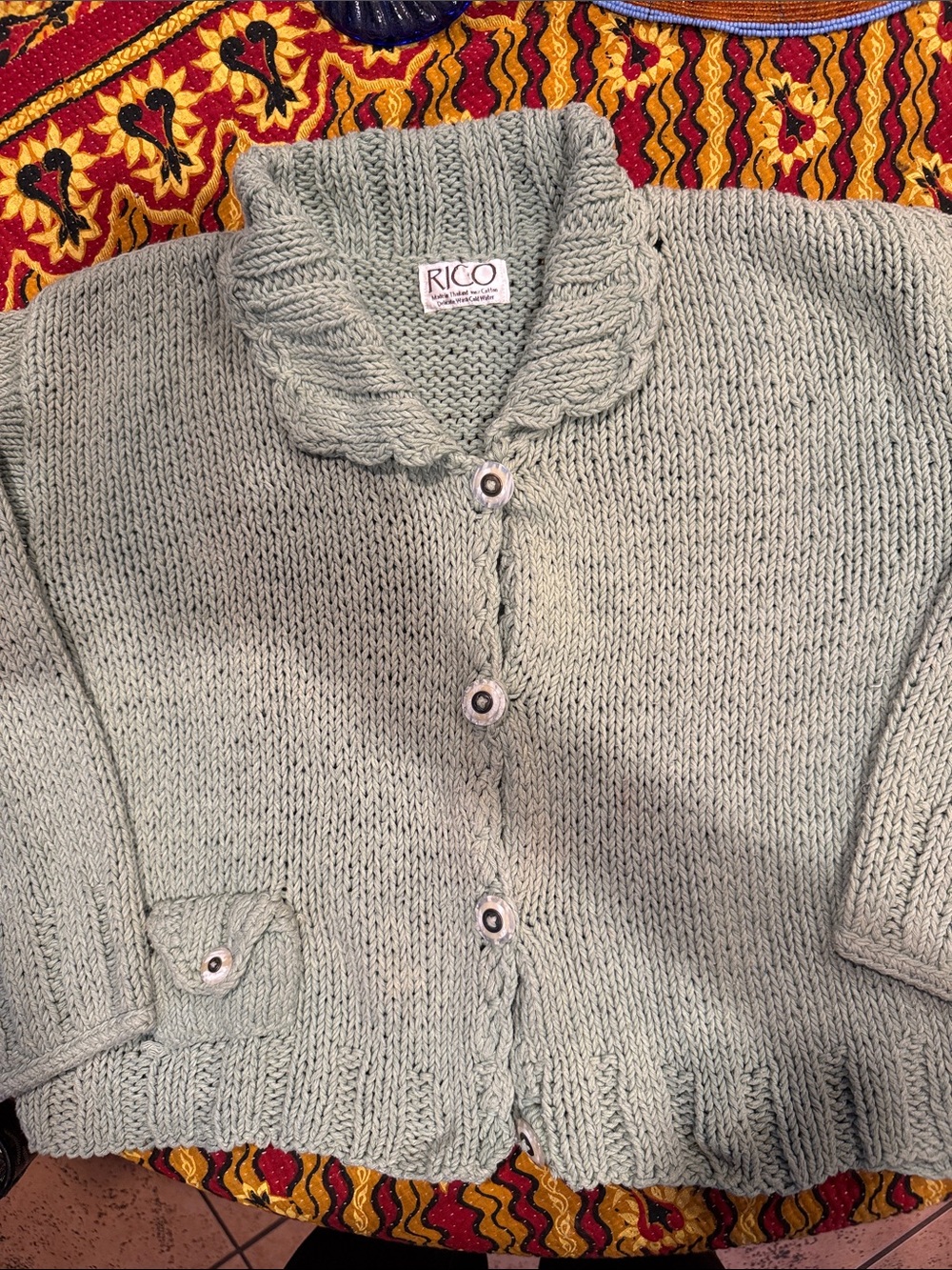 Rico Sage Green Chunky Knit Button-Front Cardigan